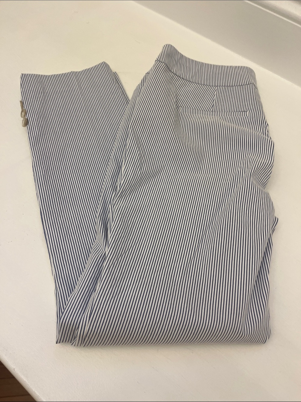 Chico's White and Navy Pinstripe Pants